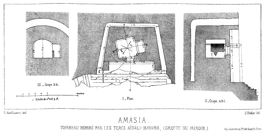 Amasya 'Aynalı Mağara' tomb plan and sections (Perrot, Exp. arch. de la Galatie, pl. 72).jpg