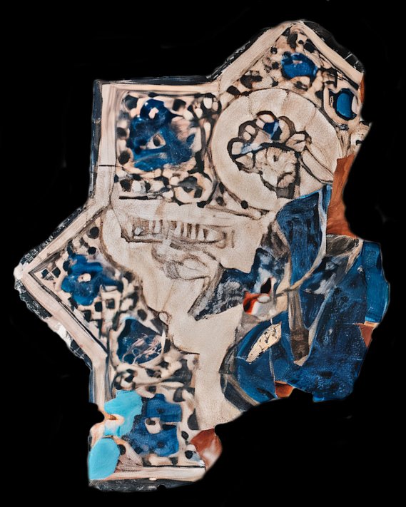 Enturbaned and bearded figure, holding an inscribed tablet. Large Palace, Kubadabad 1220s.jpg