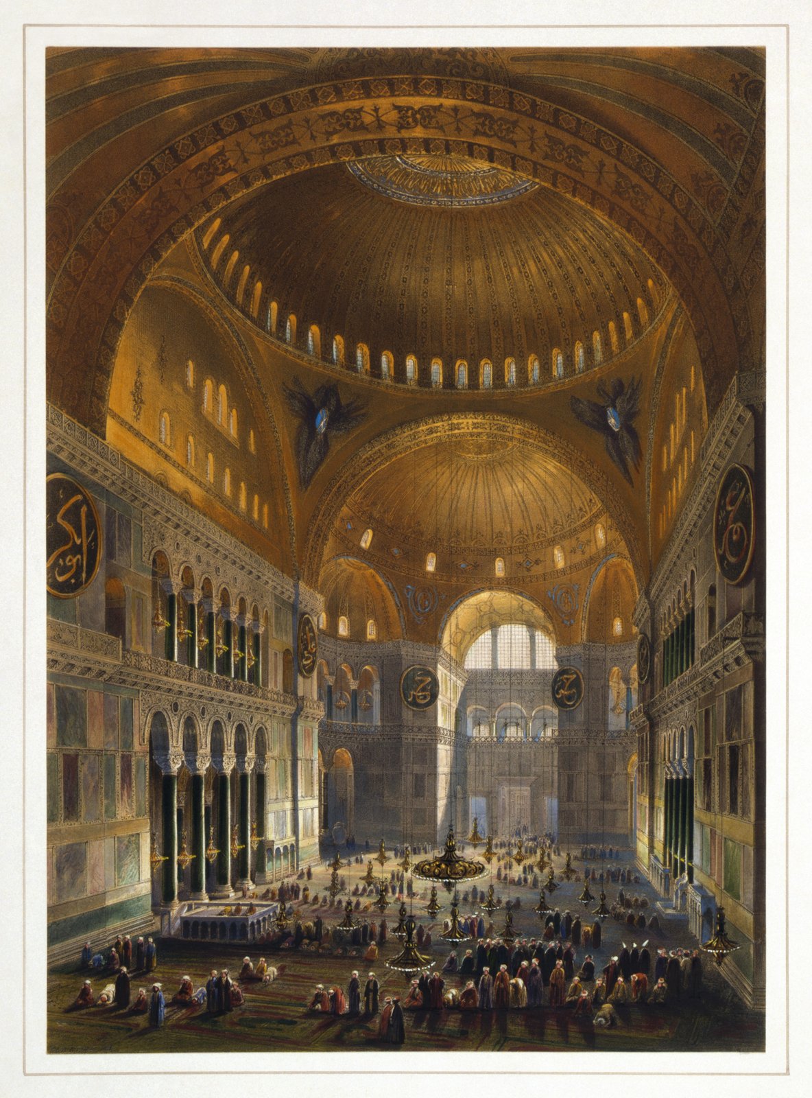 Gaspare Fossati - Louis Haghe - Vue générale de la grande nef, en regardant l'occident (Hagia Sophia - Ayasofya Mosque nave).jpg